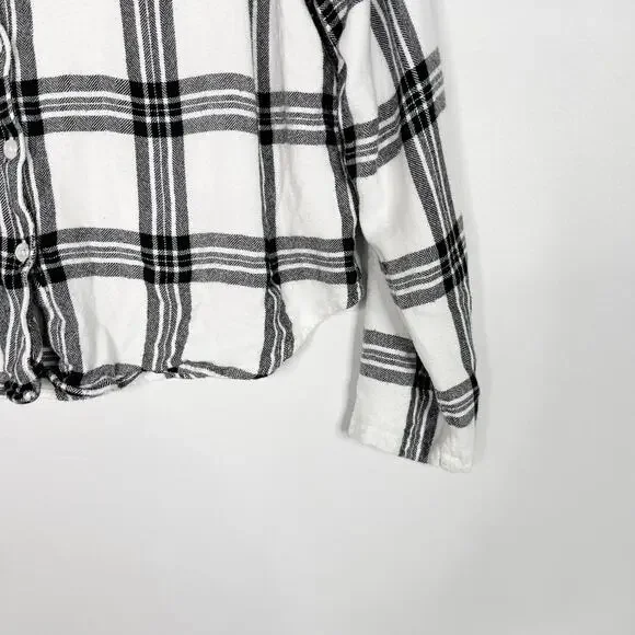 Rails Small White Black Long Sleeve Short Set Onyx Plaid Top Button Down Flannel - Picture 4 of 8
